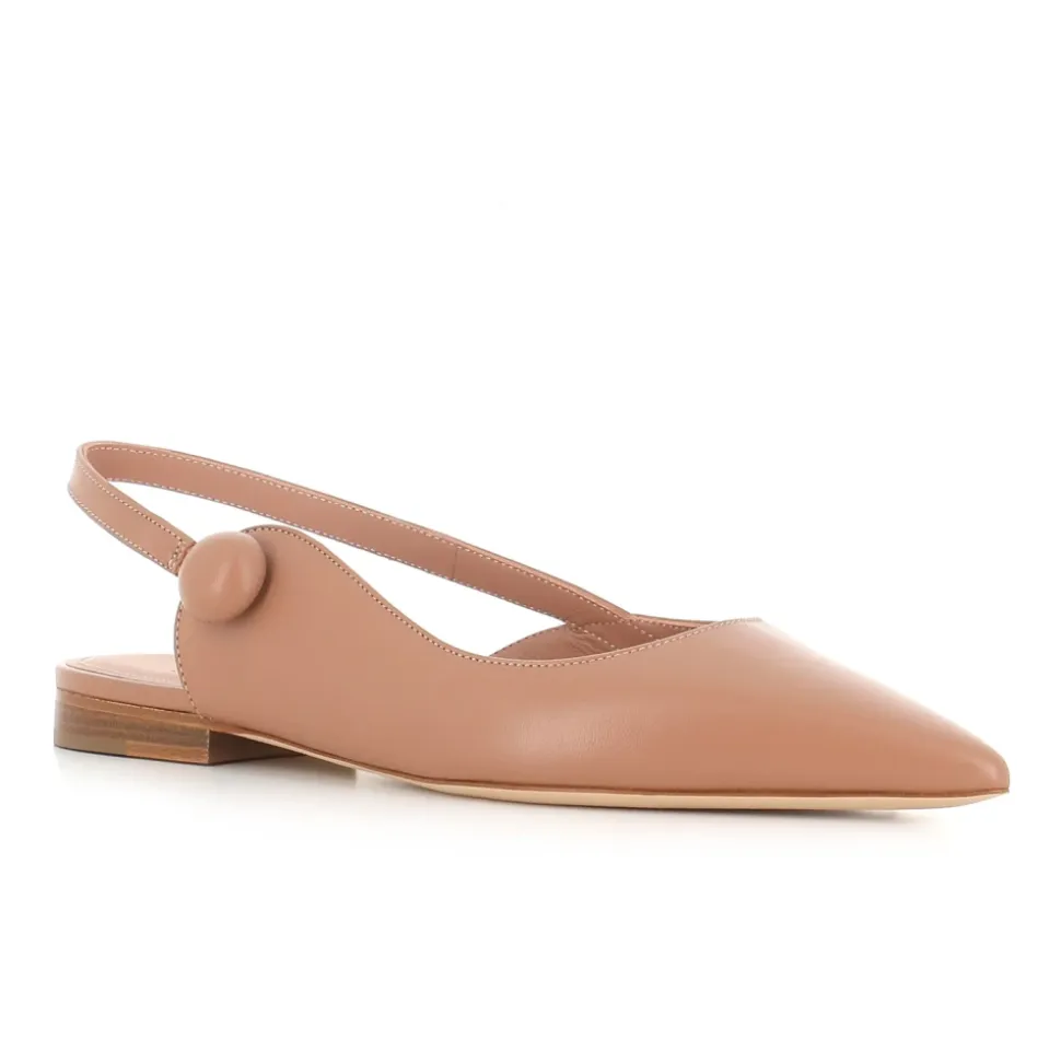 Ballerines Beige en Cuir avec Bride Arrière