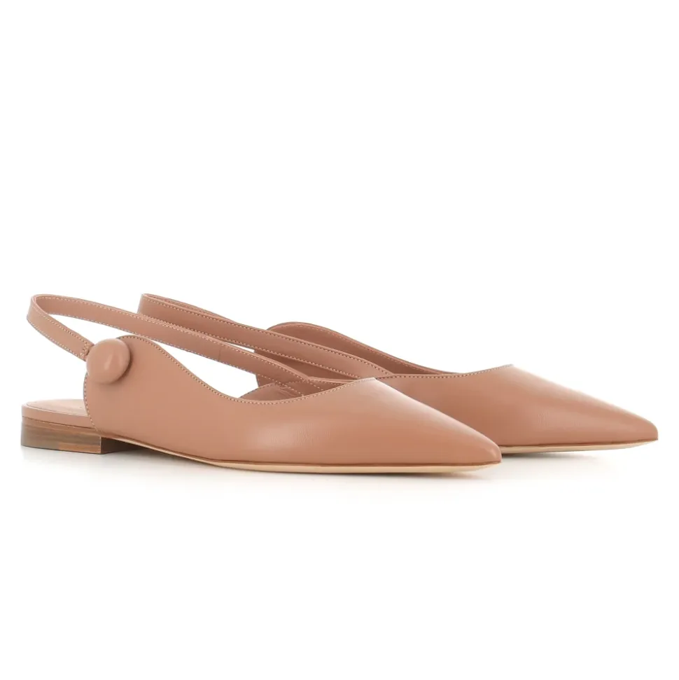 Ballerines Beige en Cuir avec Bride Arrière