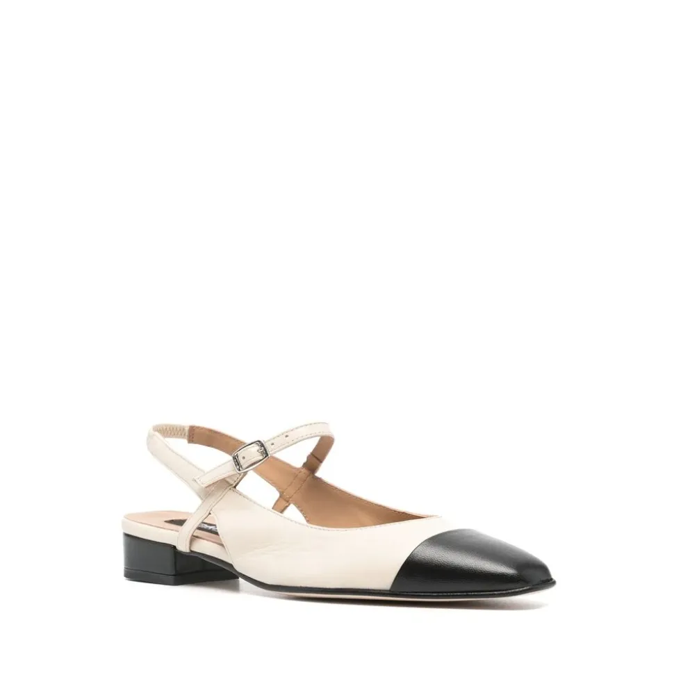 Ballerines en Cuir à Bout Carré et Bride à Boucle