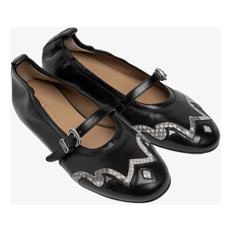 Ballerines en cuir et python