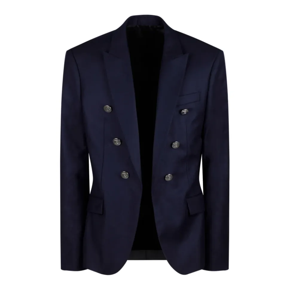 Blazer Bleu à Boutons en Relief