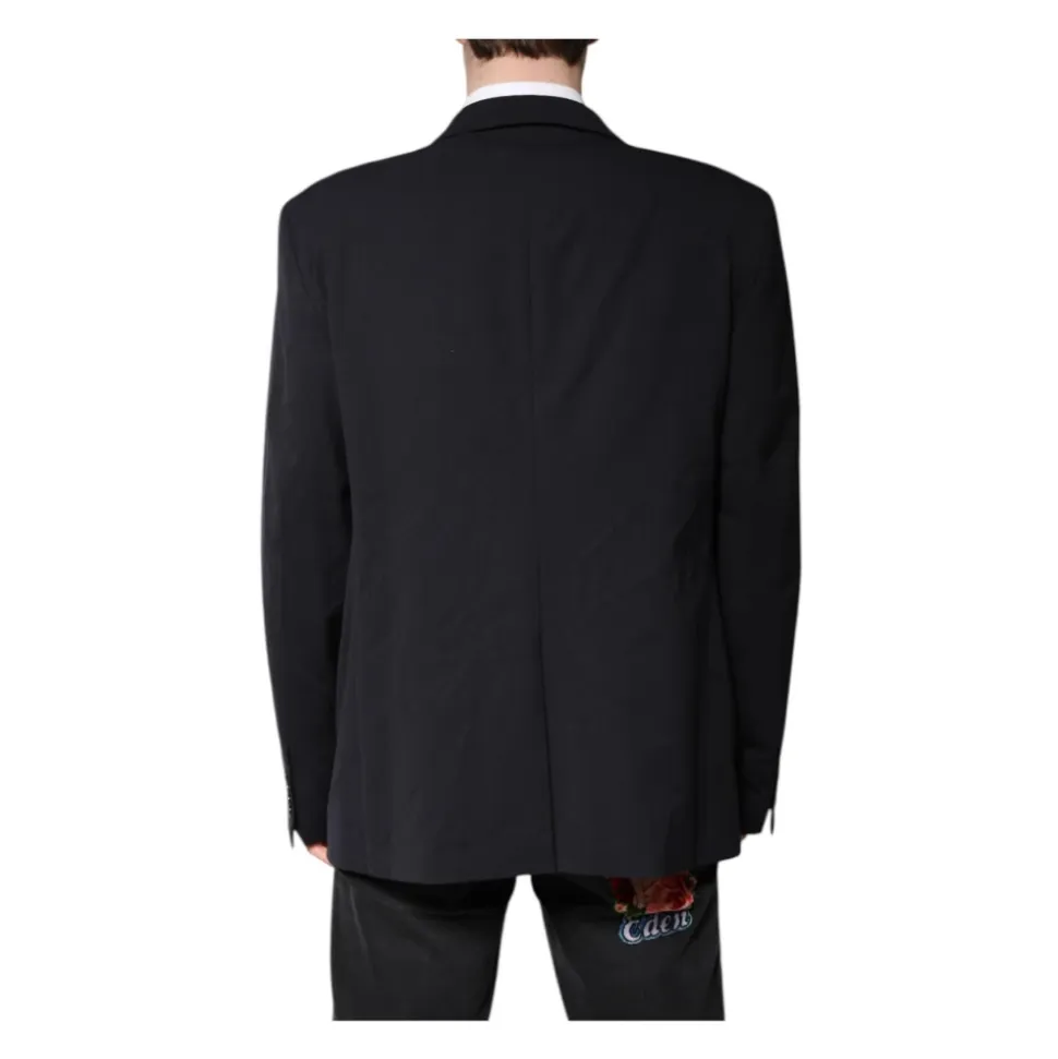 Blazer en Laine Bleu Foncé à Deux Boutons