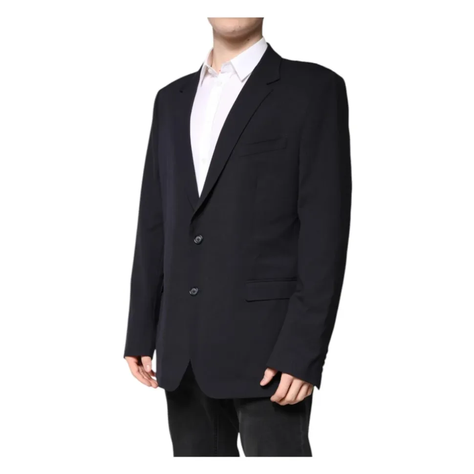 Blazer en Laine Bleu Foncé à Deux Boutons