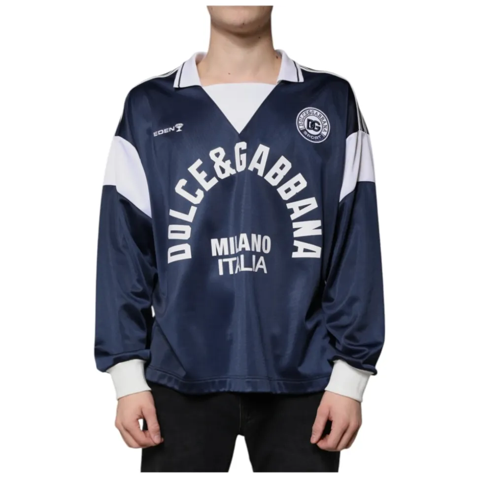 Bleu Blanc Milano Maillot à Manches Longues en Jersey