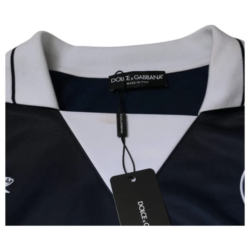Bleu Blanc Milano Maillot à Manches Longues en Jersey
