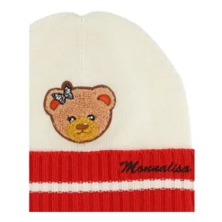 Bonnet bicolore en laine mélangée avec écusson ours
