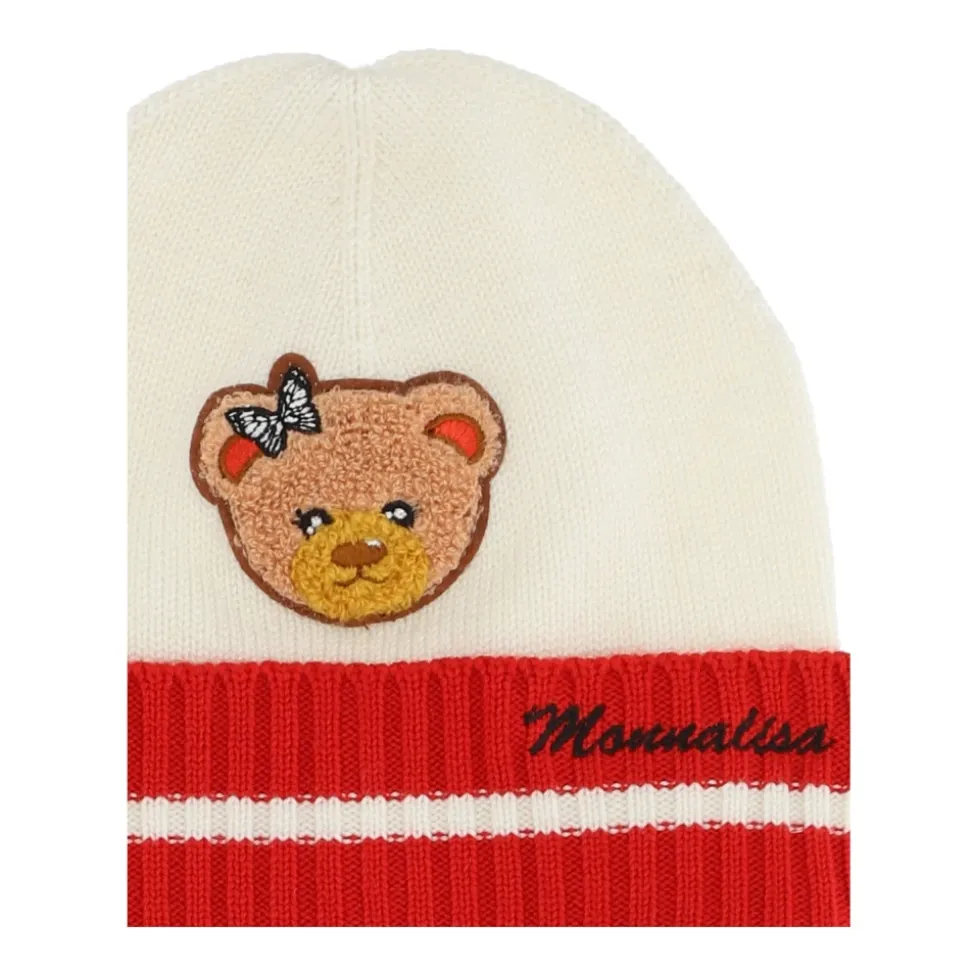 Bonnet bicolore en laine mélangée avec écusson ours