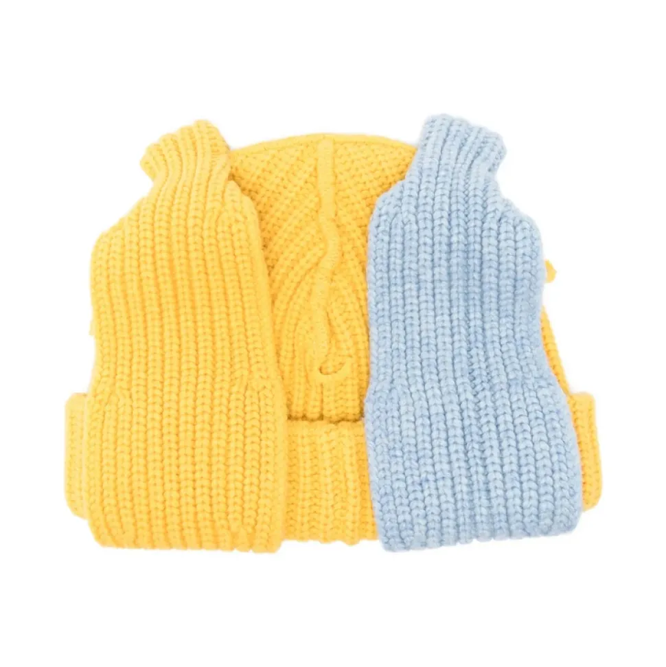 Bonnet en maille côtelée avec oreilles d'ours et bord replié