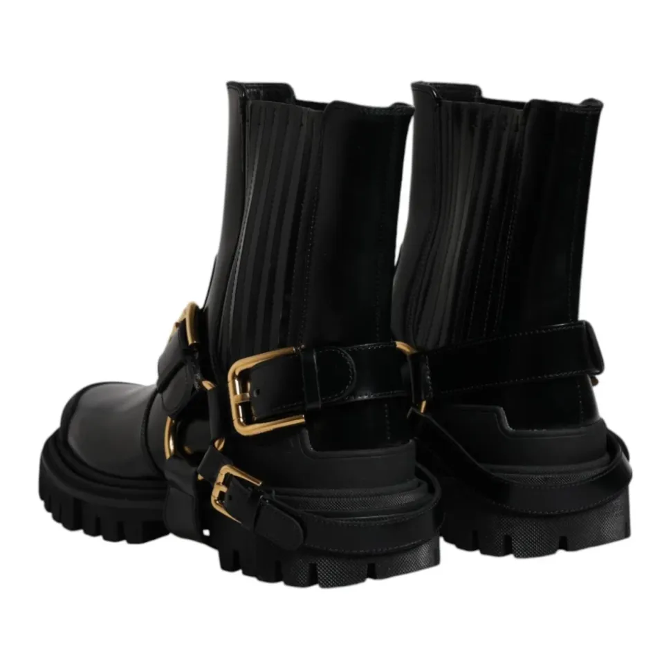 Bottes Cheville en Cuir Noir Boucle
