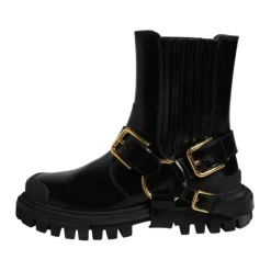 Bottes Cheville en Cuir Noir Boucle
