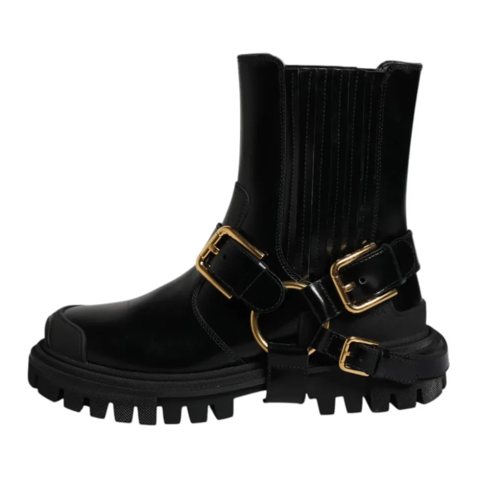 Bottes Cheville en Cuir Noir Boucle