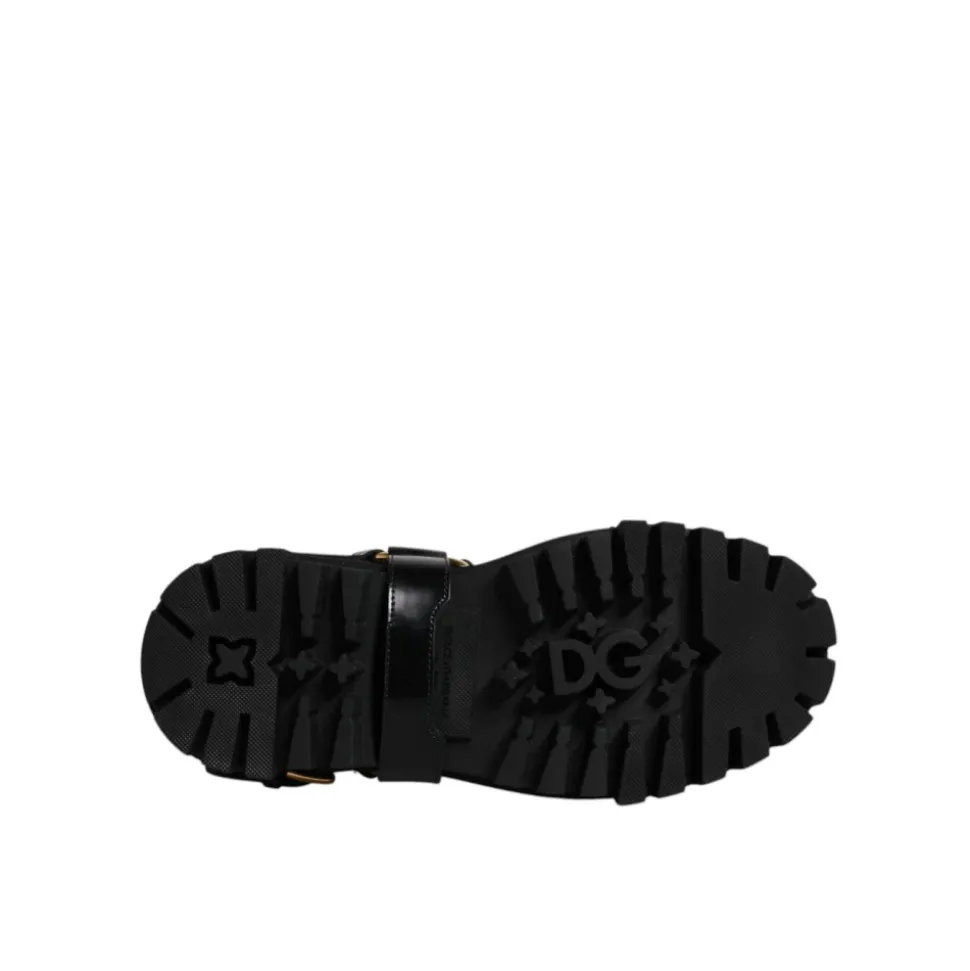 Bottes Cheville en Cuir Noir Boucle