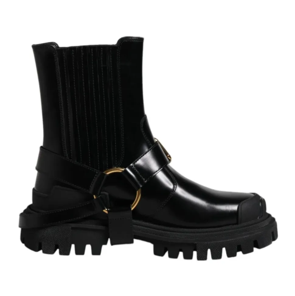Bottes Cheville en Cuir Noir Boucle