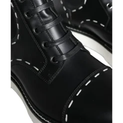 Bottes de combat mi-mollet en cuir noir