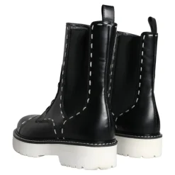 Bottes de combat mi-mollet en cuir noir