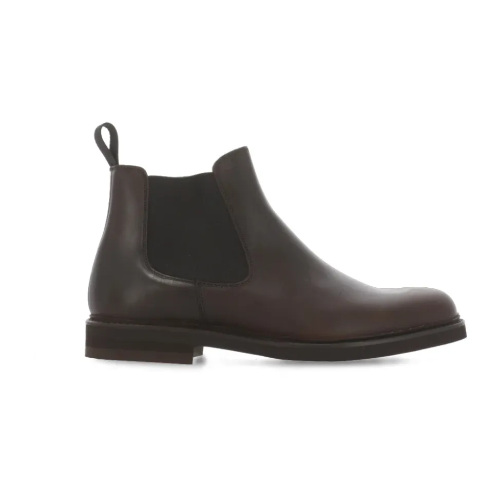 Bottes Homme en Cuir Marron avec Insert en Tissu