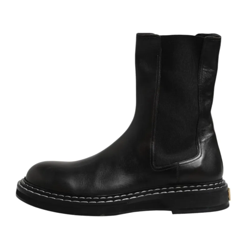 Bottes mi-mollet en cuir noir avec logo