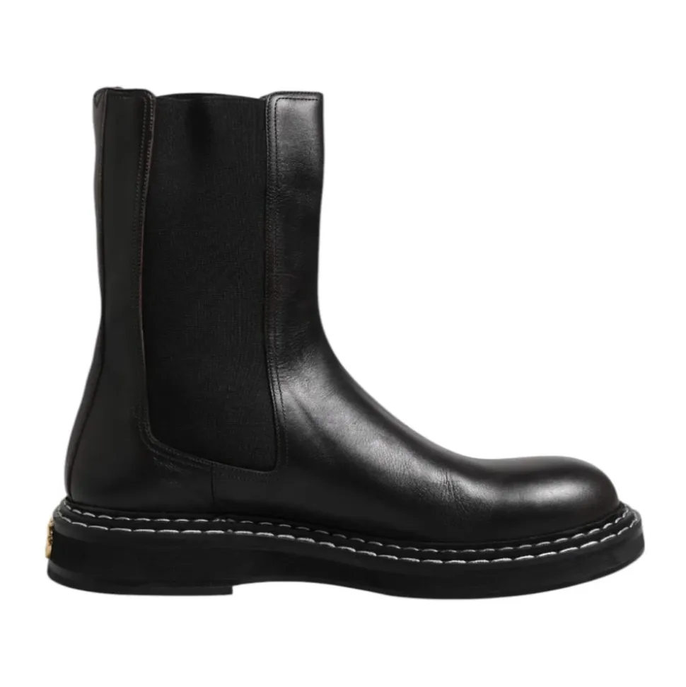Bottes mi-mollet en cuir noir avec logo