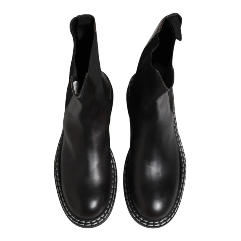Bottes mi-mollet en cuir noir avec logo