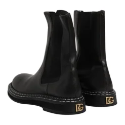 Bottes mi-mollet en cuir noir avec logo