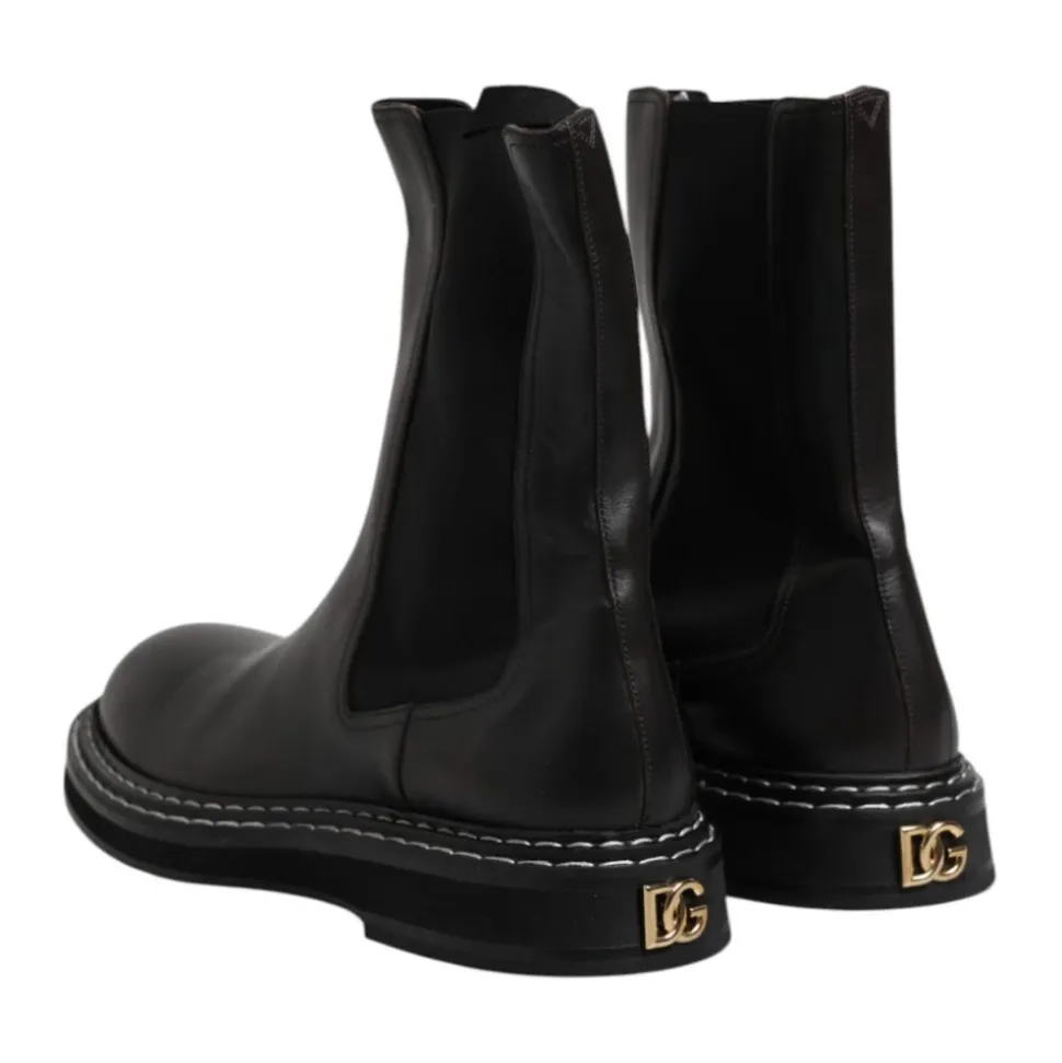 Bottes mi-mollet en cuir noir avec logo