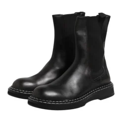 Bottes mi-mollet en cuir noir avec logo