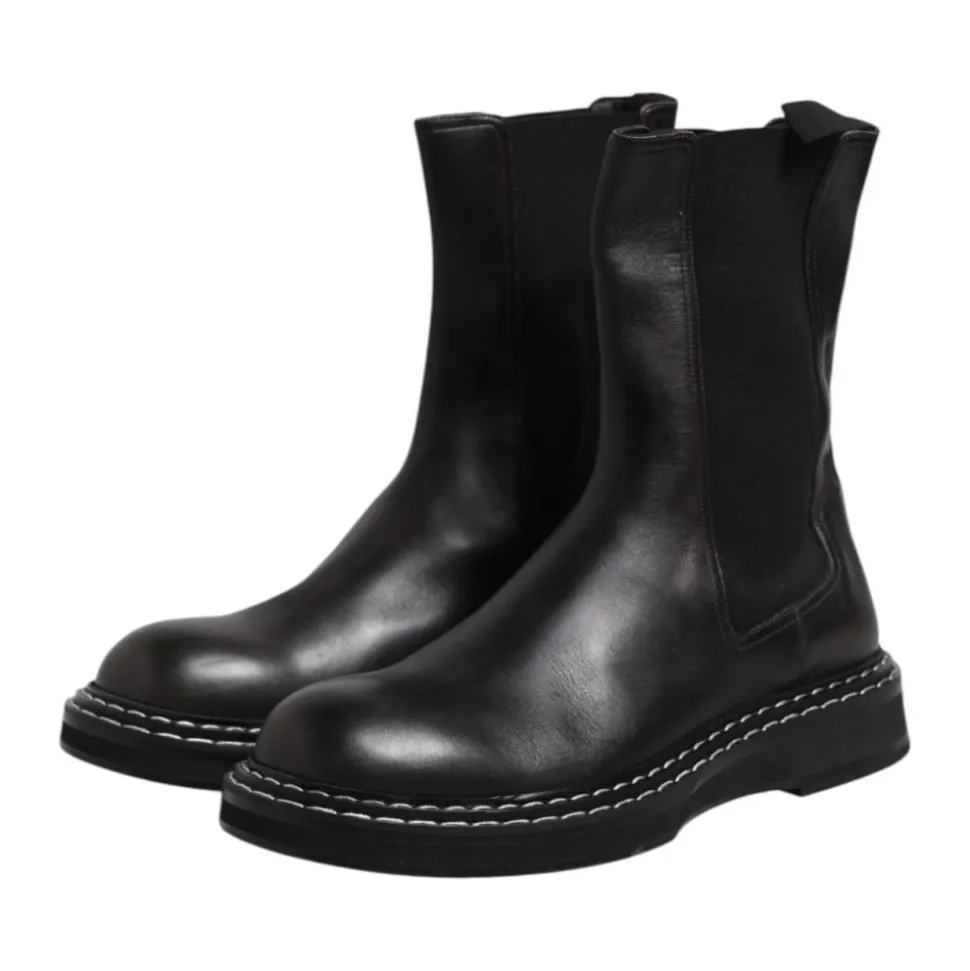 Bottes mi-mollet en cuir noir avec logo