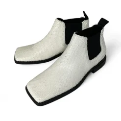 Bottine en cuir blanc motif reptile