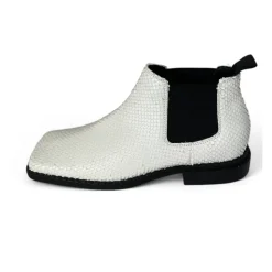 Bottine en cuir blanc motif reptile