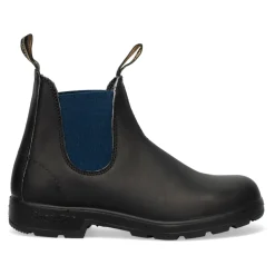 Bottines Chelsea en cuir noir avec élastiques latéraux bleu marine