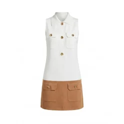 Boxy Knit Dress with Bicolor Band and Gold Buttons