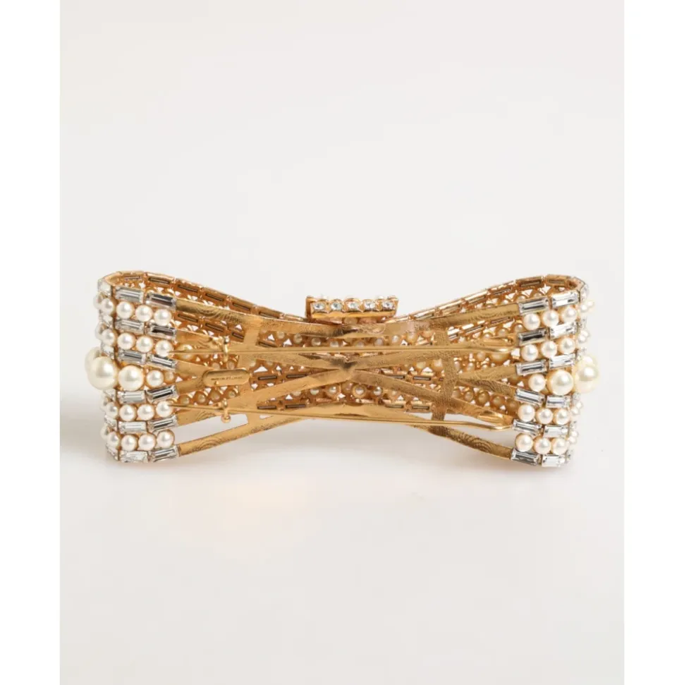 Broche Or Laiton Cristal Verre Fausse Perle