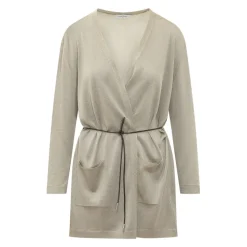 Cardigan Long à Col V avec Ceinture à la Taille