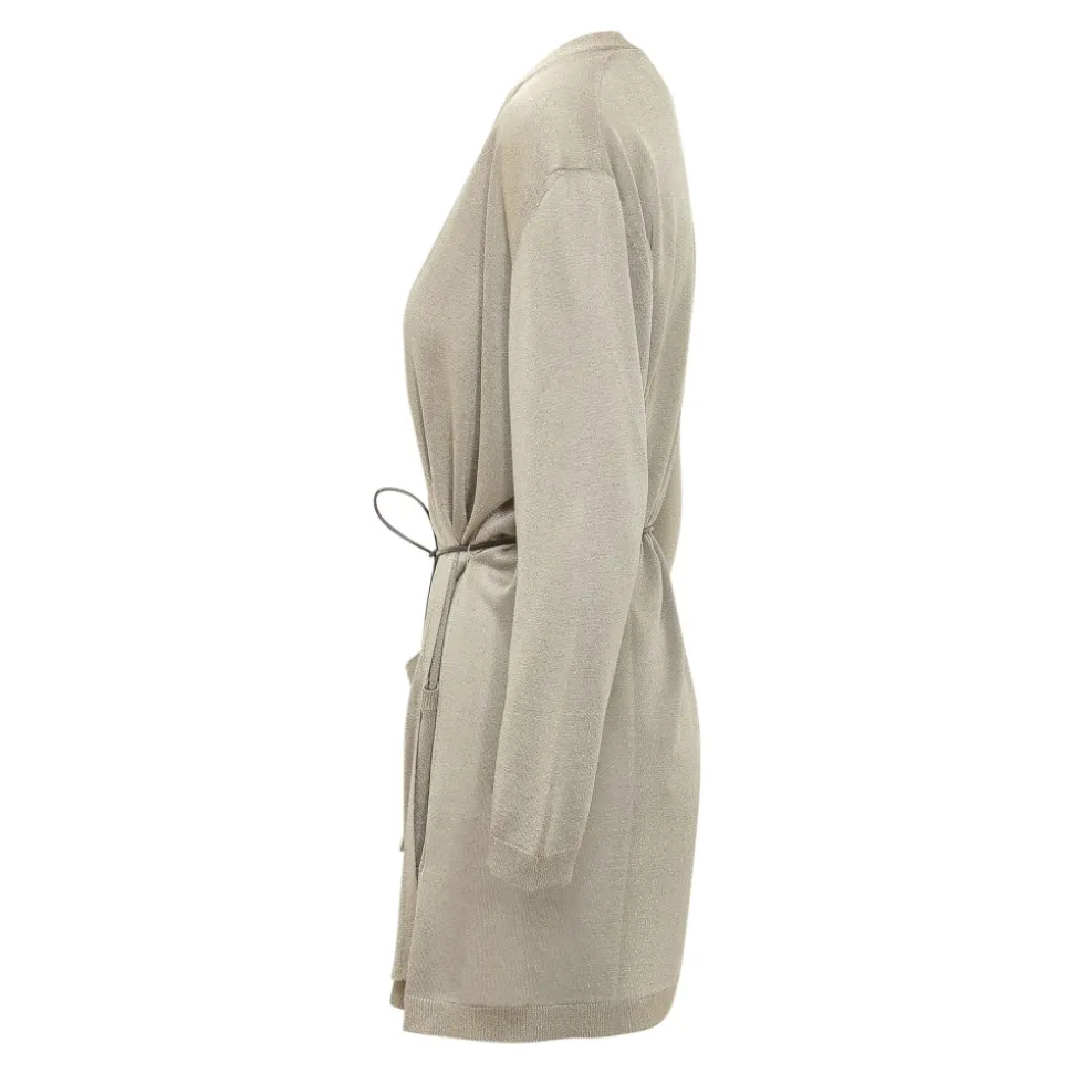 Cardigan Long à Col V avec Ceinture à la Taille
