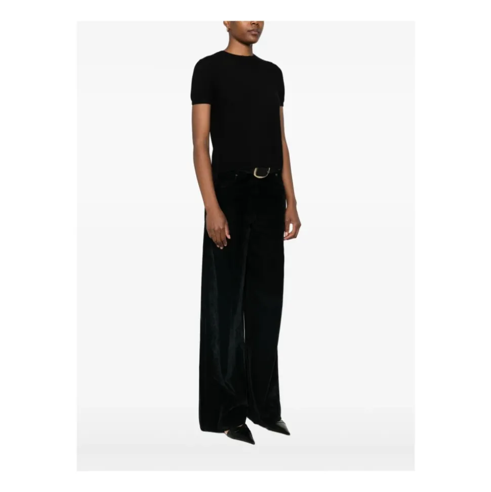 Cashmere Short Sleeve Round Neck Fine Knit