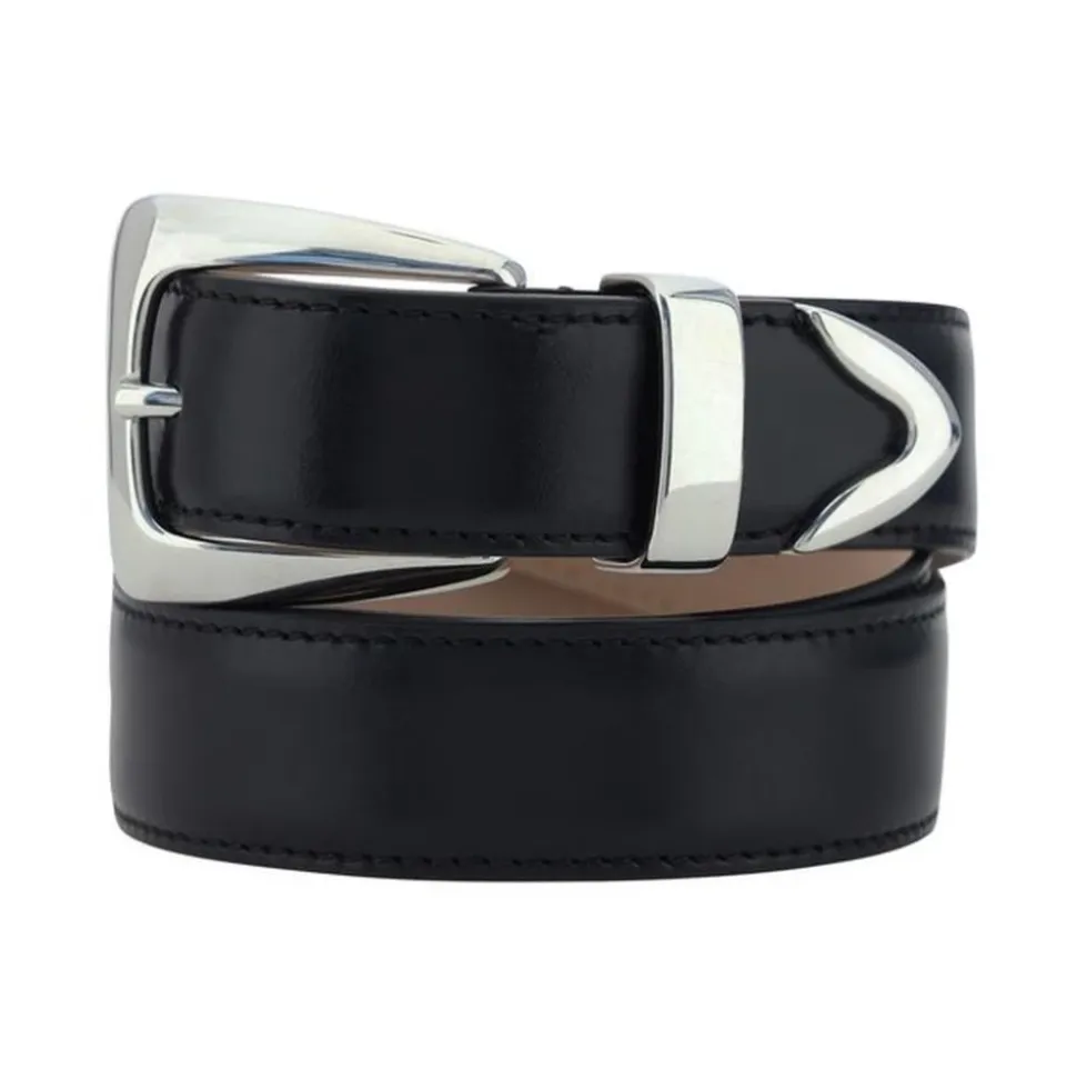 Ceinture en Cuir de Veau avec Boucle Métallique Rectangulaire