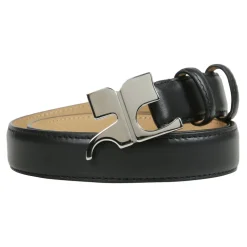 Ceinture en cuir de veau lisse avec boucle AC en métal