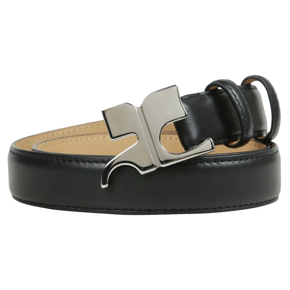 Ceinture en cuir de veau lisse avec boucle AC en métal
