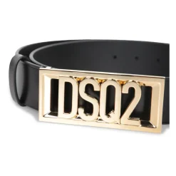 Ceinture en Cuir Noir avec Logo Surélevé