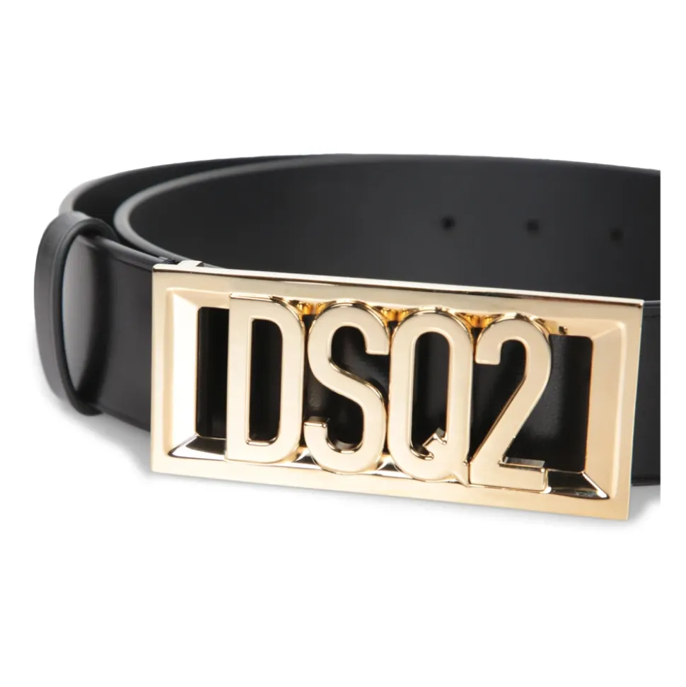 Ceinture en Cuir Noir avec Logo Surélevé