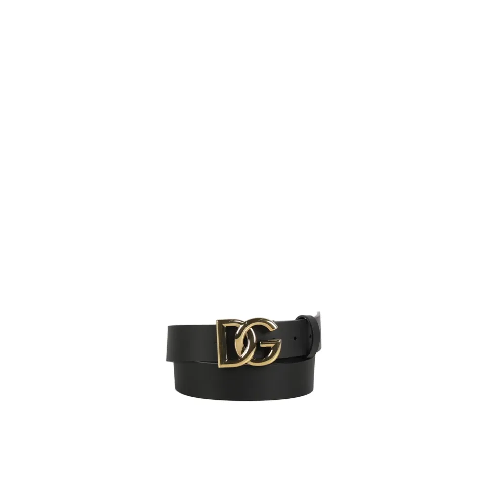 Ceinture en Cuir Noire avec Boucle Logo