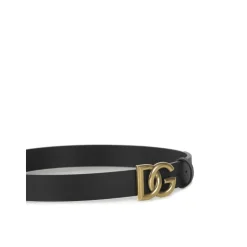 Ceinture en Cuir Noire avec Boucle Logo