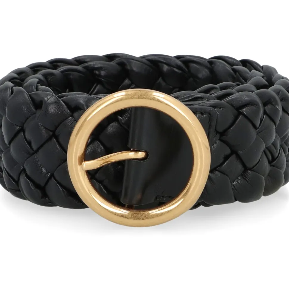 Ceinture en Cuir Tressé Boucle Dorée