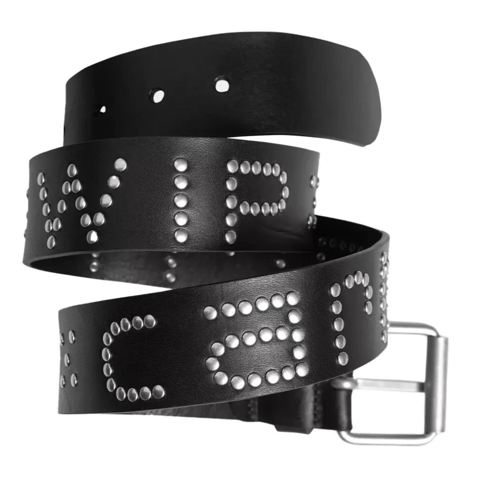 Ceinture Élégante Script Studs Noir Argent