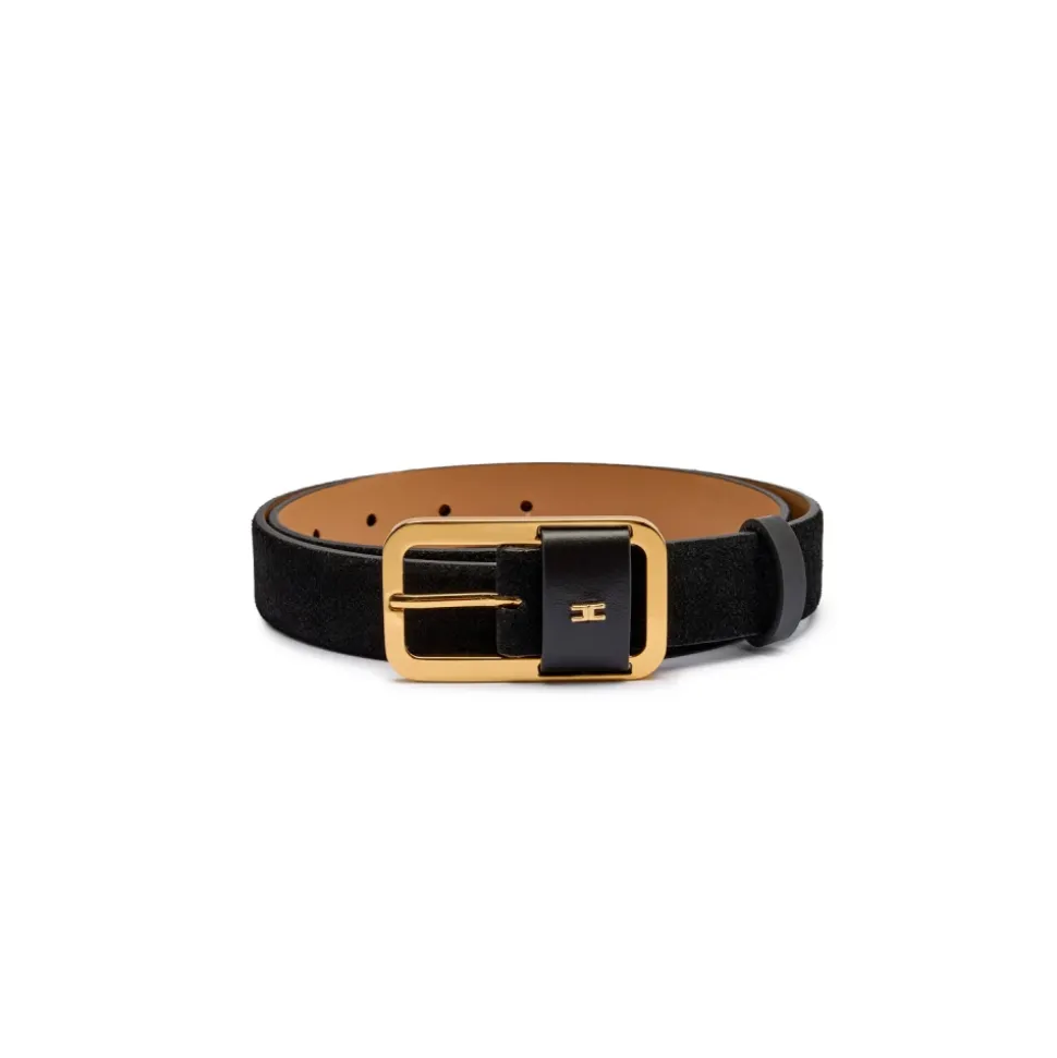 Ceintures en cuir noir avec détail doré