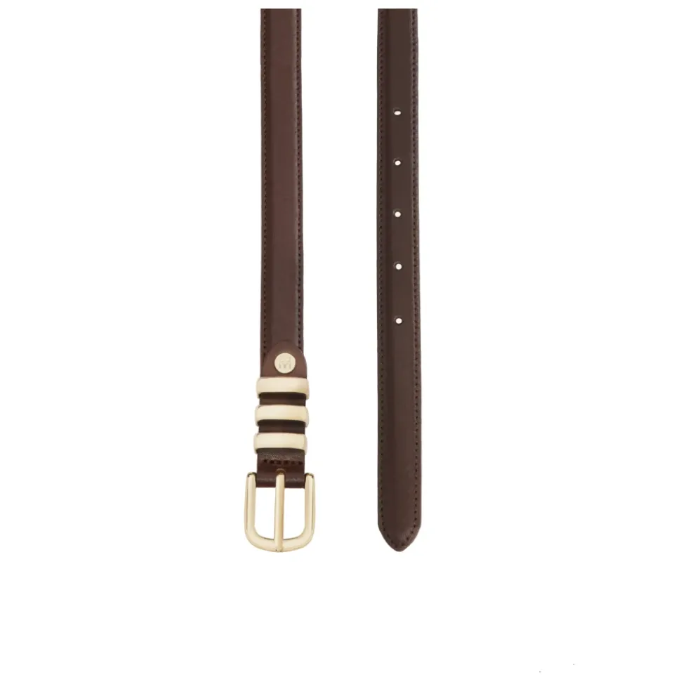 Ceinture étroite en cuir lisse de couleur marron foncé