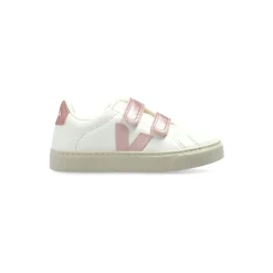 Chaussures Blanches à Bride Touch-Strap et Semelle Plate en Caoutchouc