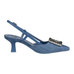 Chaussures Plates en Denim avec Bijoux