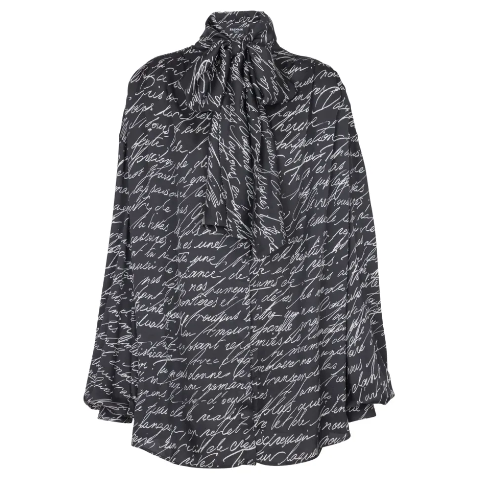 Chemise à col lavallière imprimée « Lettre d'amour »