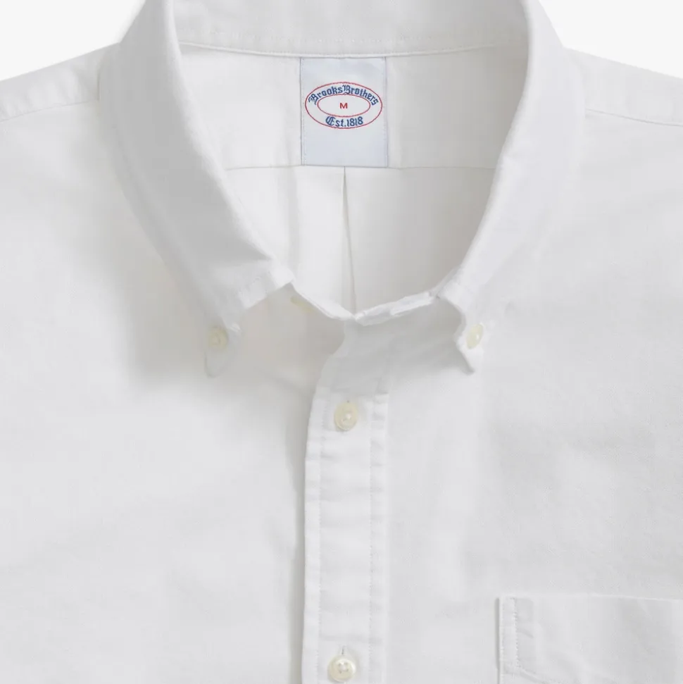 Chemise de sport Oxford blanche, coupe droite, col polo boutonné